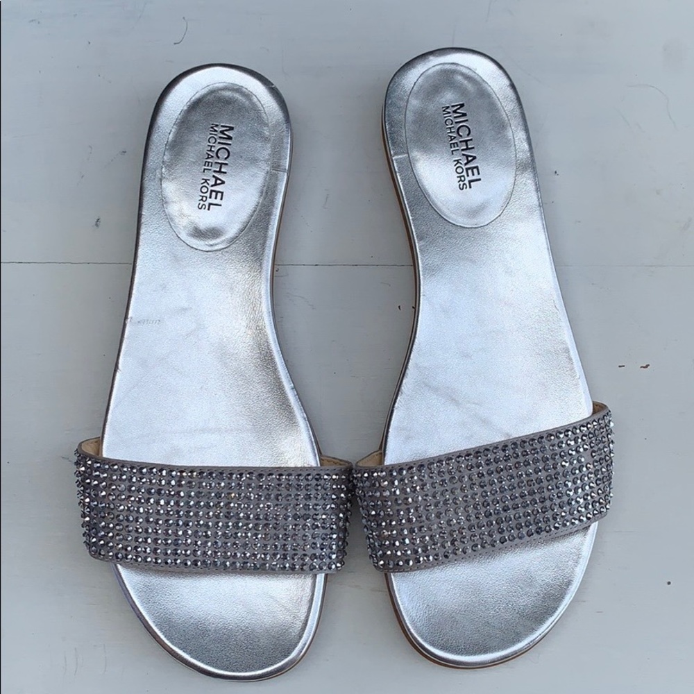 Michael kors silver Embellished slide sandals